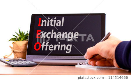 IEO initial exchange offering symbol. Concept words IEO initial exchange offering on beautiful black tablet. Beautiful white background. Business IEO initial exchange offering concept. Copy space. IEO initial exchange offering symbol. Concept words IEO initial exchange offering on beautiful black tablet. Beautiful white background. Business IEO initial exchange offering concept. Copy space. 114514666