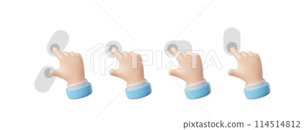 A set of cartoon illustrations of 3D hand gestures in a suit for interactive mobile interfaces A set of cartoon illustrations of 3D hand gestures in a suit for interactive mobile interfaces 114514812