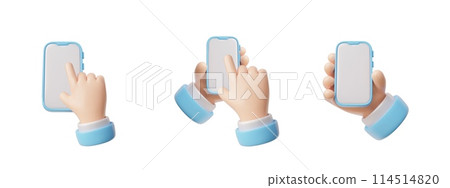 A set of 3D vector gestures on smart devices on a white background 114514820