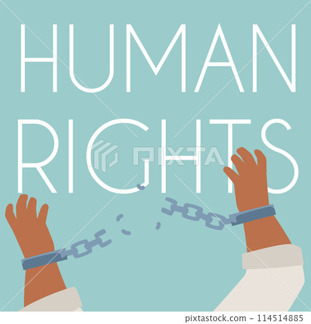 Vector concept of the struggle for freedom, a poster with broken handcuffs on his hands 114514885