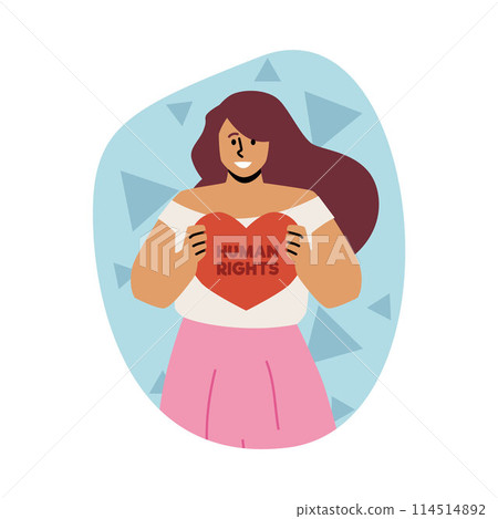 A vector illustration showing a girl activist holding a heart-shaped banner at a peaceful rally A vector illustration showing a girl activist holding a heart-shaped banner at a peaceful rally 114514892