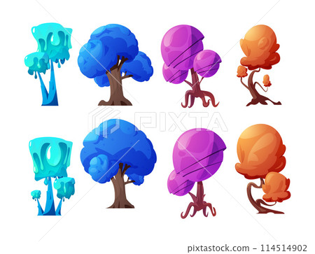 Set of different colorful magic trees flat style, vector illustration 114514902