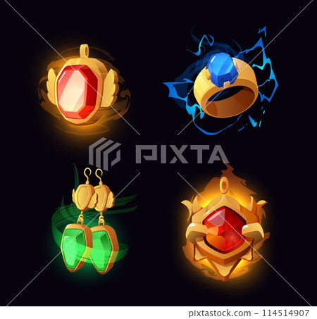 Set of different magic jewelry for online games flat style, vector illustration Set of different magic jewelry for online games flat style, vector illustration 114514907