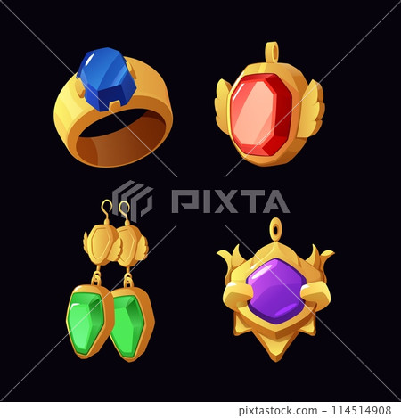 Set of different jewelry for online games flat style, vector illustration 114514908