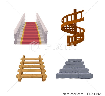 Wooden, marble and stone stairs on an isolated background. 114514925