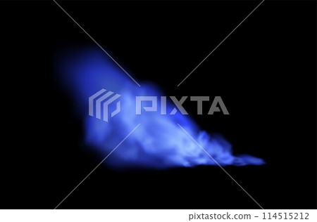Ground smoke or blue fog cloud scattering trail vector realistic, effect mist or smog, vapor gases, steam spray on black Ground smoke or blue fog cloud scattering trail vector realistic, effect mist or smog, vapor gases, steam spray on black 114515212