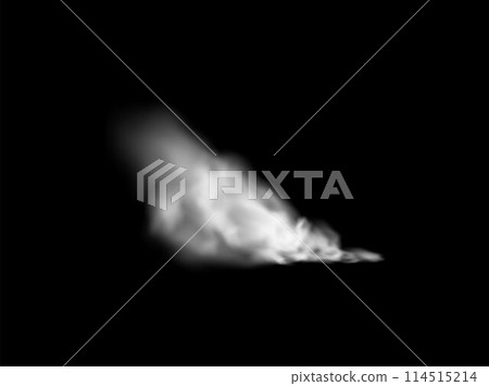 Ground smoke or white fog cloud scattering trail vector realistic, effect mist or smog, vapor gases steam spray on black Ground smoke or white fog cloud scattering trail vector realistic, effect mist or smog, vapor gases steam spray on black 114515214