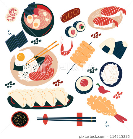 Asian cuisine dish set. Japanese and Chinese food. 114515225
