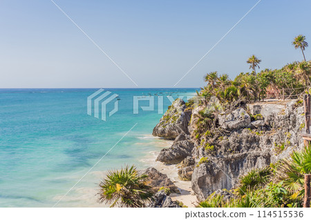 Beautiful archaeological site of the Mayan culture in Tulum, Mexico 114515536
