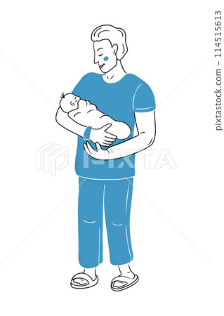 Sketchy drawing of father with newborn after birth. Contour flat doodle illustration isolated on white background. Vector health care and growing up concept for logo Sketchy drawing of father with newborn after birth. Contour flat doodle illustration isolated on white background. Vector health care and growing up concept for logo 114515613