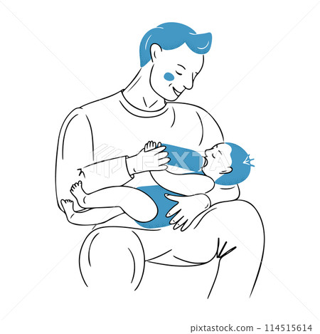 Contrast doodle drawing of father feeding newborn with bottle. Contour flat sketchy illustration isolated on white background. Vector health care and growing up concept for logo Contrast doodle drawing of father feeding newborn with bottle. Contour flat sketchy illustration isolated on white background. Vector health care and growing up concept for logo 114515614