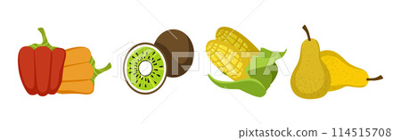 Ripe Fruit and Vegetables as Farm Growing Crop Vector Set Ripe Fruit and Vegetables as Farm Growing Crop Vector Set 114515708