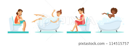 People Character In Bathroom Have Routine Hygiene Procedure Vector Set People Character In Bathroom Have Routine Hygiene Procedure Vector Set 114515757