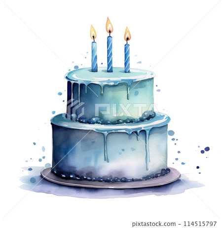 Blue Cake With Lit Candles 114515797