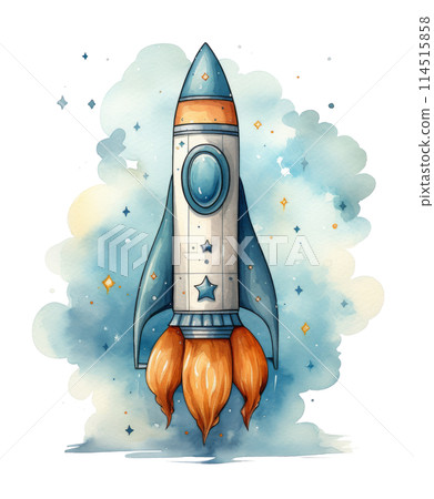 White Rocket Ship on Table 114515858