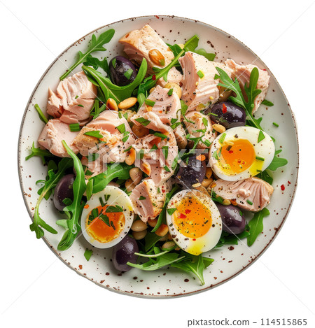 Salad With Hard Boiled Eggs and Olives 114515865