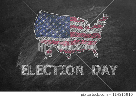 Election Day. Chalk Drawn U.S. Flag and Map on Blackboard 114515910