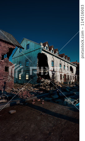 Decaying Building Surrounded by Rubble Decaying Building Surrounded by Rubble 114516083