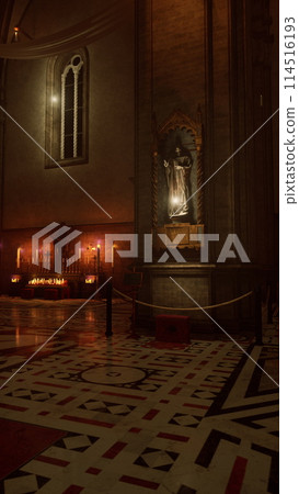 Dimly Lit Room With Center Statue Dimly Lit Room With Center Statue 114516193