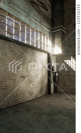 Desolate Garage With Closed Door 114516314