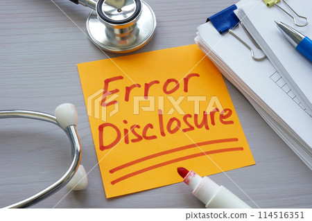 Stack of papers, medical stethoscope and note error disclosure. Stack of papers, medical stethoscope and note error disclosure. 114516351