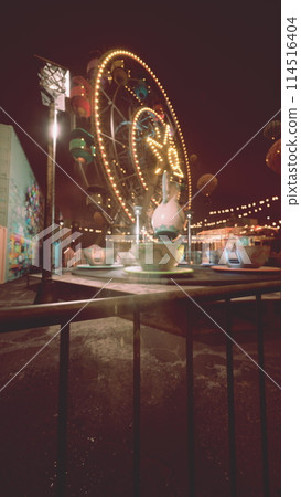 Nighttime Amusement Park With Ferris Wheel 114516404