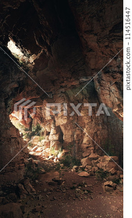 Dark Cave Filled With Rocks and Dirt Dark Cave Filled With Rocks and Dirt 114516447
