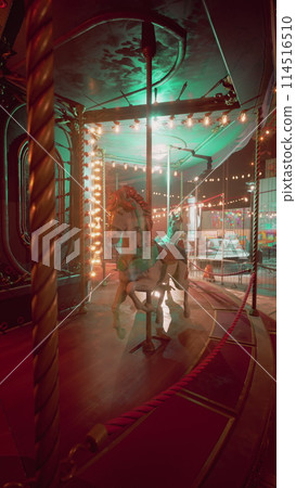 Close Up of A Merry Go Round Horse in Abandoned Carousel Close Up of A Merry Go Round Horse in Abandoned Carousel 114516510