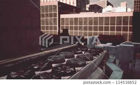 A view of a city from a roof of a building 114516652