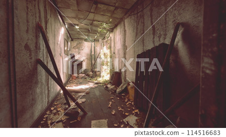 Debris-Filled Long Hallway 114516683