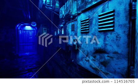 Mysterious Dark Alley With Blue Light 114516705