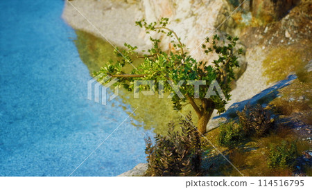 The rocky slope of the island in the turquoise ocean 114516795
