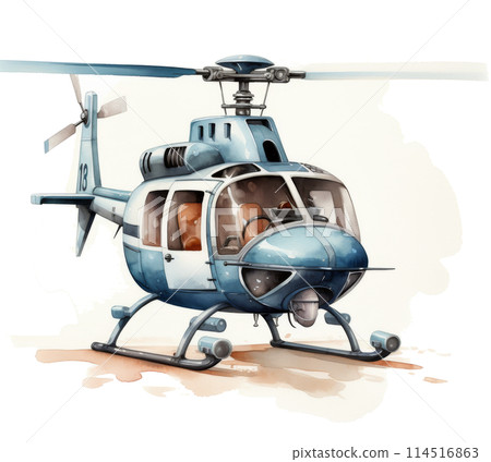 Watercolor Painting of a Helicopter on White Background 114516863