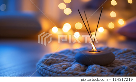 Tranquil Evening With Scented Incense and Soft Lights 114517219