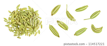 Dried fennel seeds isolated on white background . Top view. Flat lay 114517221