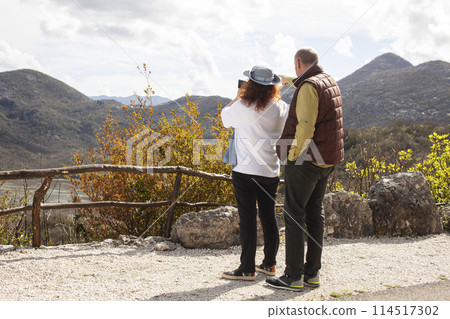 senior friends tourists outdoor adventure together on mediterranian sea close up 114517302