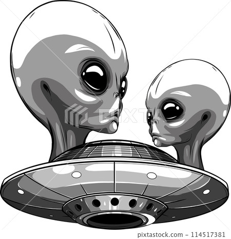monochrome Spaceship UFO with alien grey head 114517381