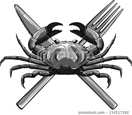 Monochrome of crab with cutlery cross vector illustration hand drawn Monochrome of crab with cutlery cross vector illustration hand drawn 114517392