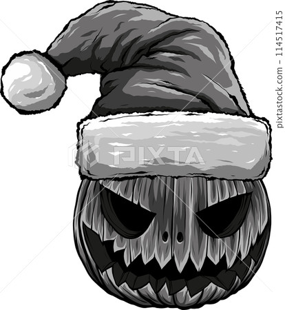 illustration of Monochrome Halloween pumpkin with christmass hat illustration of Monochrome Halloween pumpkin with christmass hat 114517415