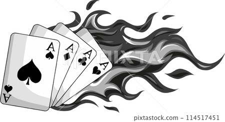 poker cards aces with flames on white background 114517451