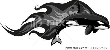 monochrome killer while with flames on white background 114517517