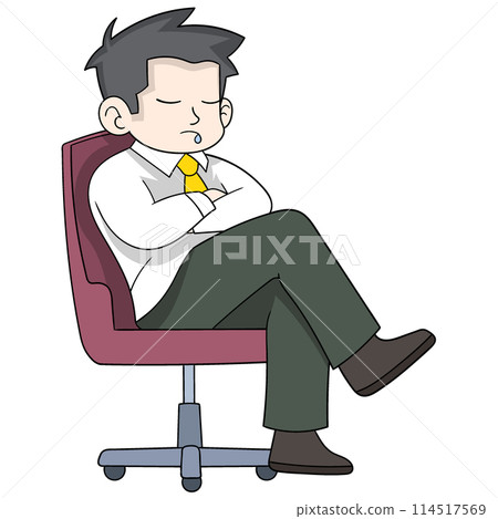 office worker is sitting asleep in the office 114517569