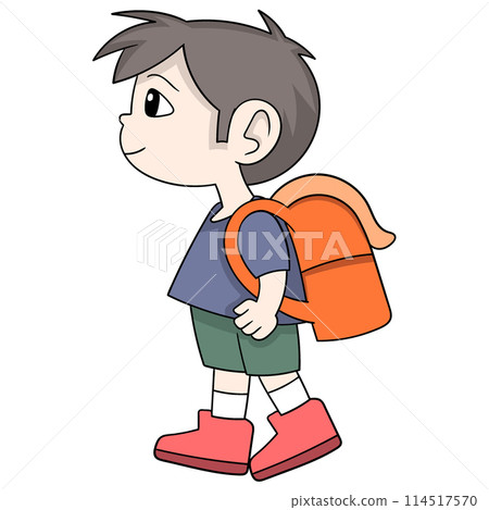 school children walking carrying bags to go 114517570