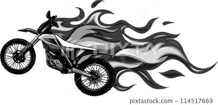 vector illustration of monochrome motocross with flames vector illustration of monochrome motocross with flames 114517669