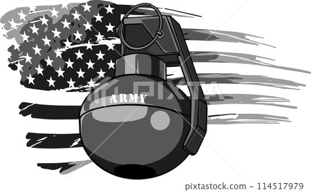 vector illustration of monochrome hand grenade with american flag 114517979