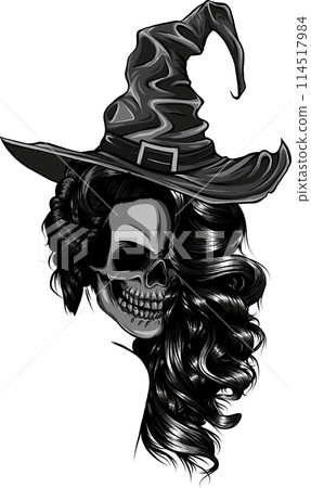 witch skull if monochrome style isolated vector illustration witch skull if monochrome style isolated vector illustration 114517984