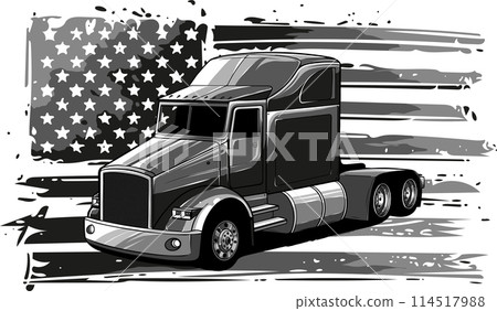 vector illustration of Semi truck monochrome with usa flag 114517988