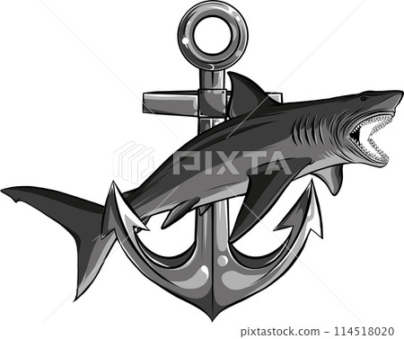 monochrome Black White Shark With Anchor Vector 114518020