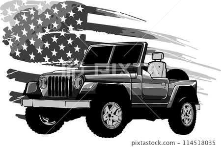 military car with american flag vector illustration 114518035