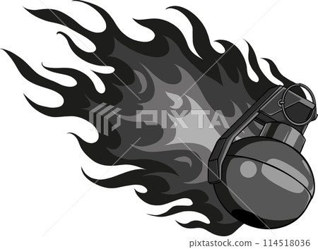 vector illustration of monochrome hand grenade with flames 114518036